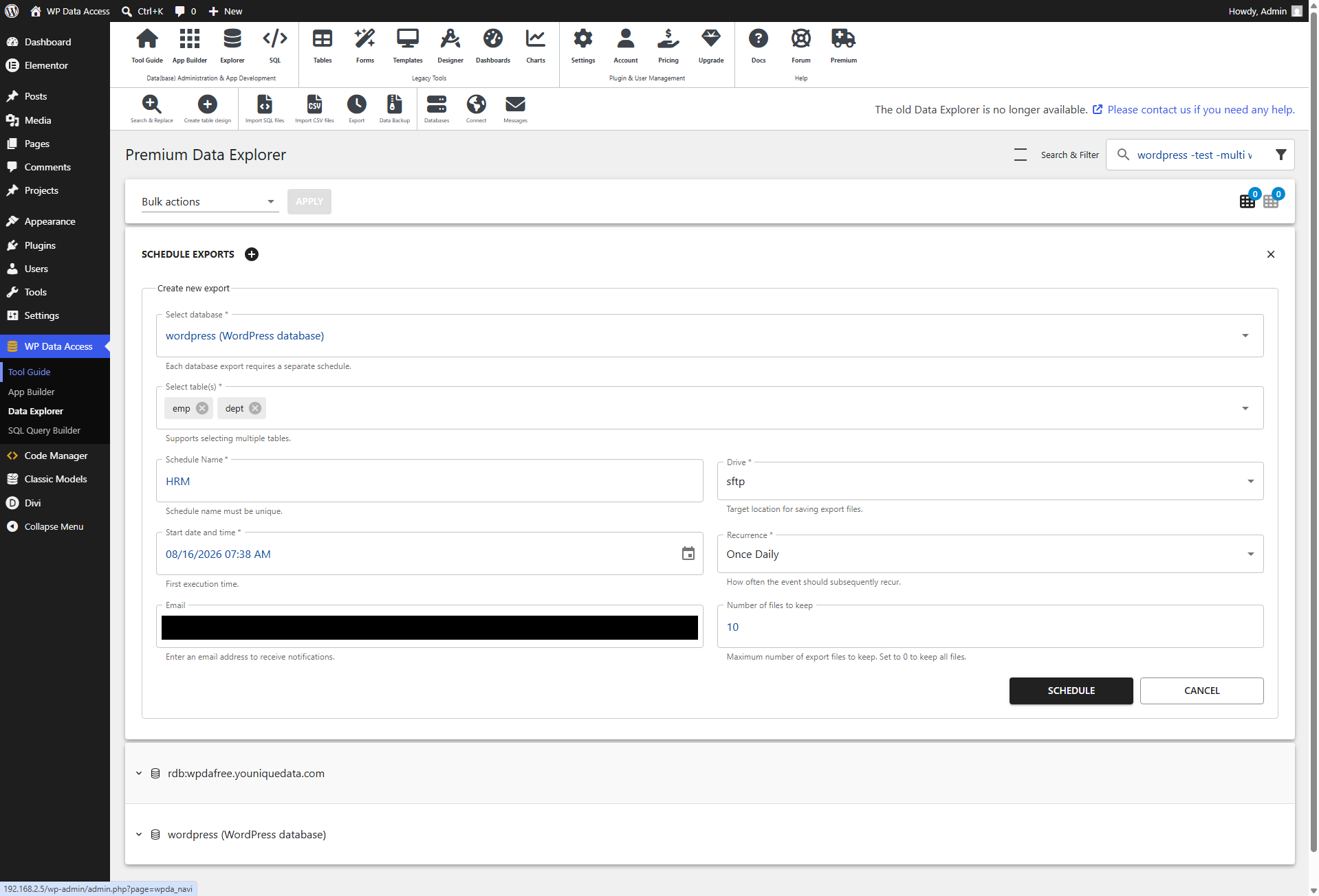WP Data Access - Data Explorer - Create Unattended Scheduled Export