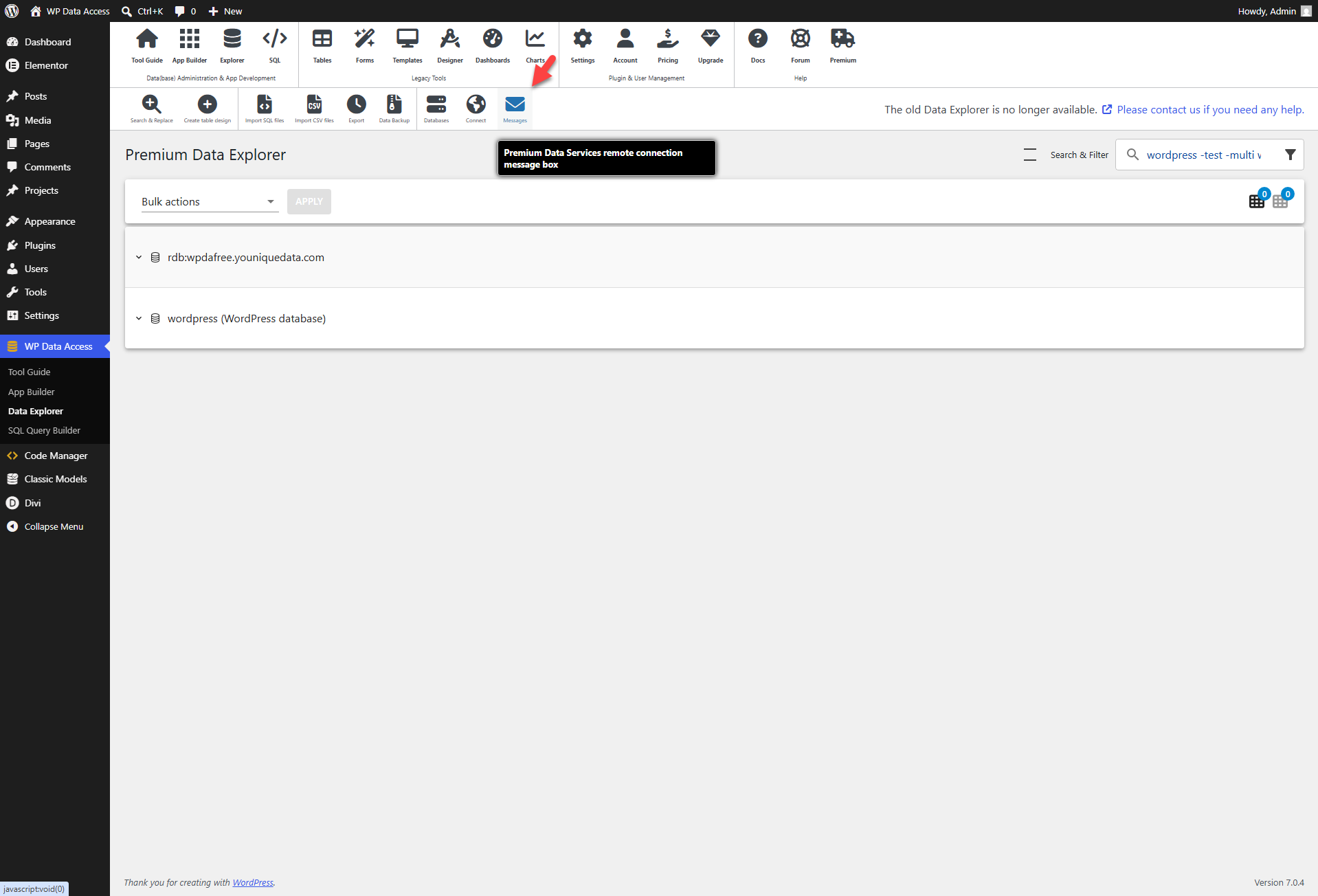 WP Data Access - Data Explorer - Messages