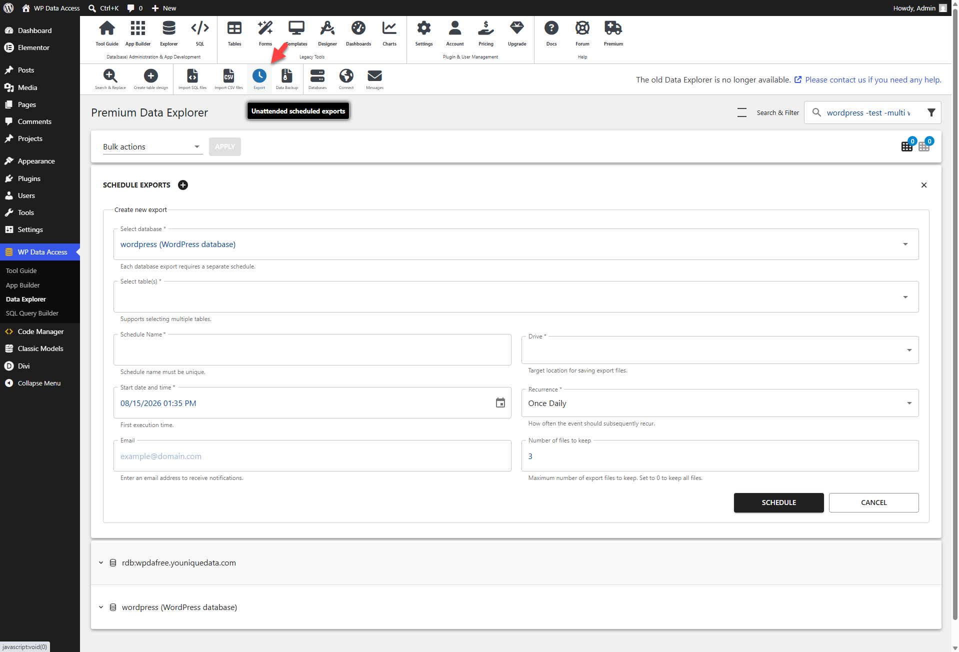 WP Data Access - Data Explorer - Unattended Scheduled Export