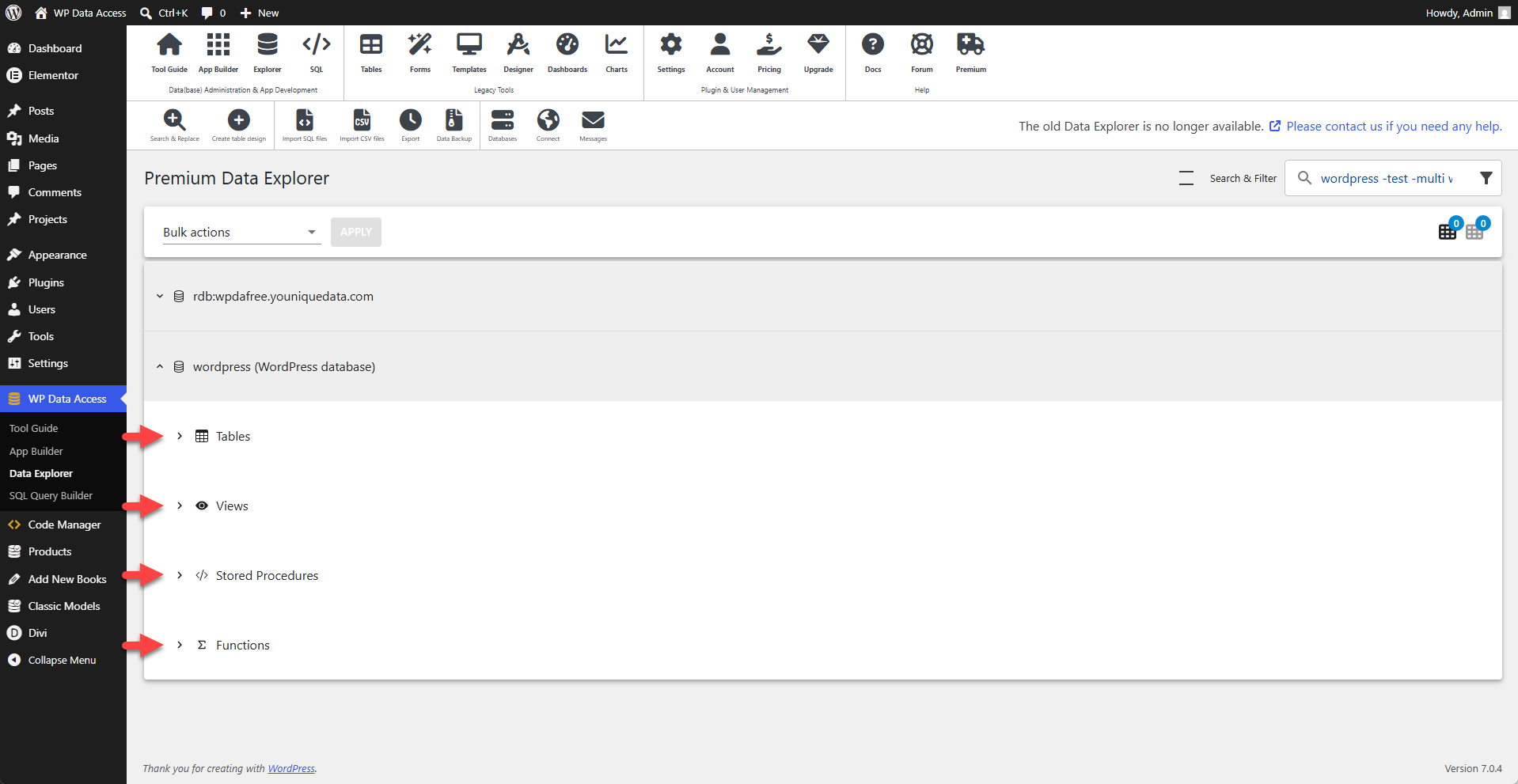 WP Data Access - Data Explorer - Exploring Databases