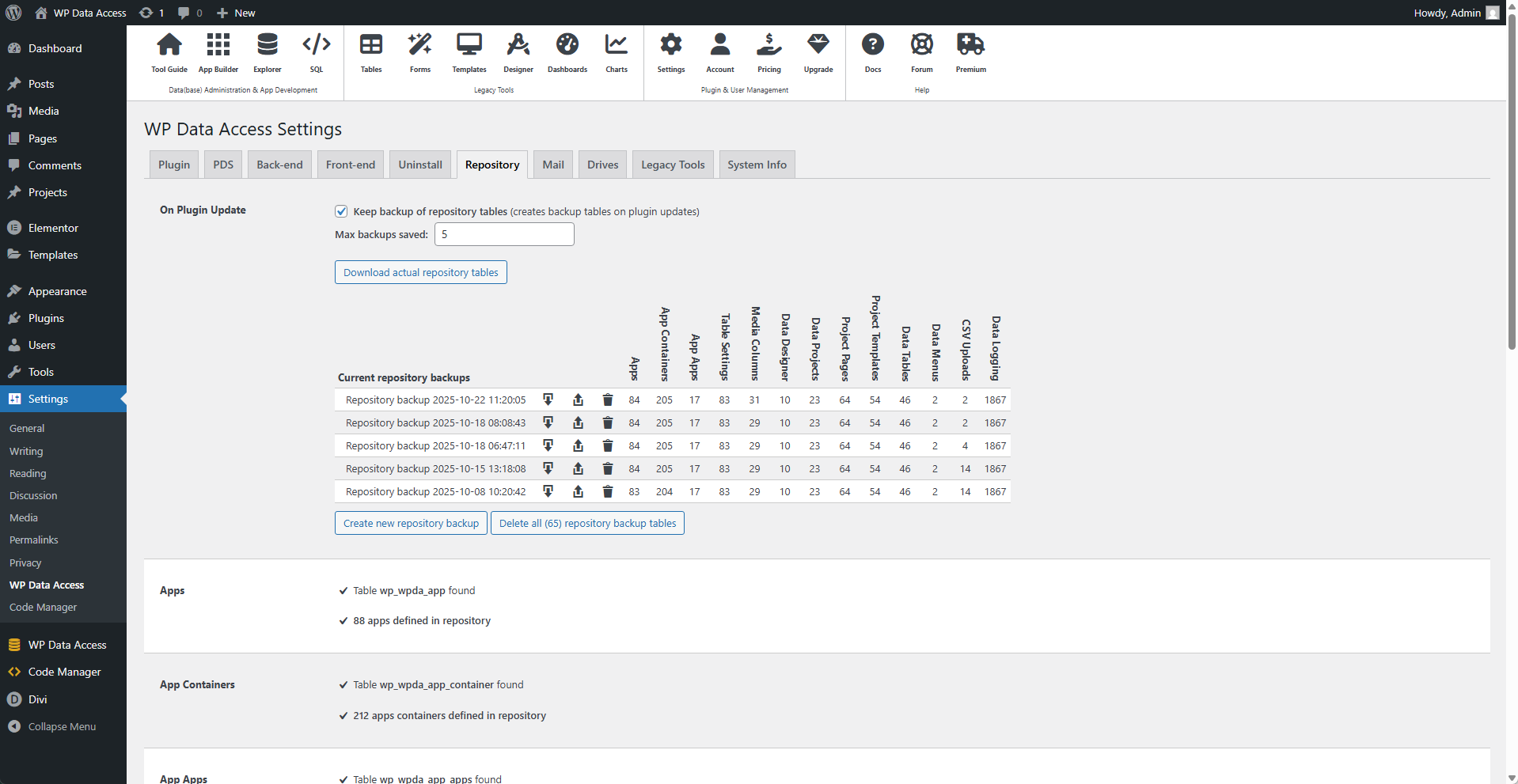 WP Data Access - Data Explorer - Repository Backup And Restore