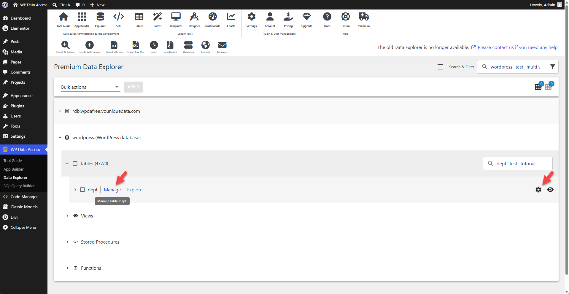 WP Data Access - Data Explorer - Table Manager