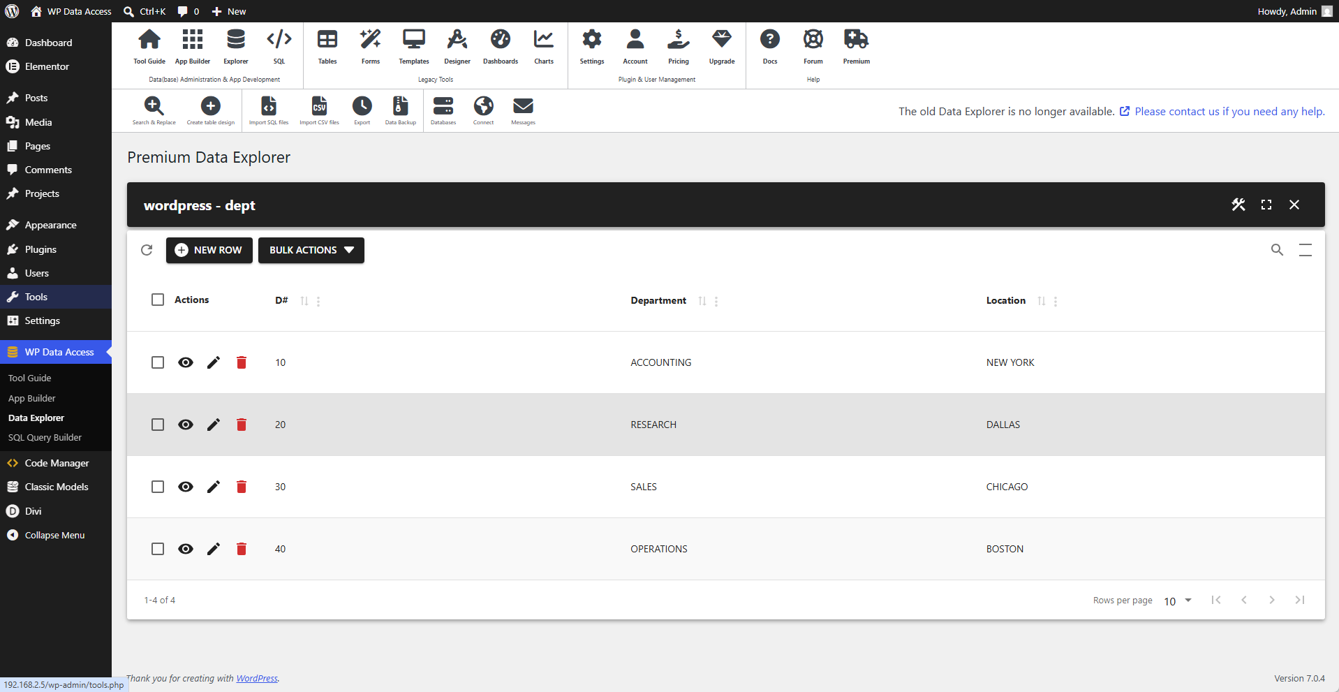 WP Data Access - Data Explorer - Table Explorer