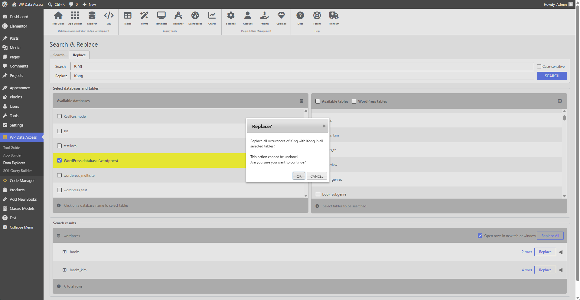 WP Data Access - Data Explorer - Search & Replace - Replace All