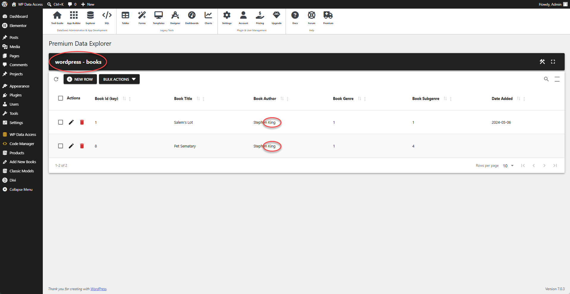 WP Data Access - Data Explorer - Search & Replace - Rows